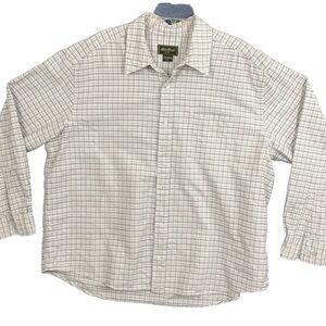 Eddie Bauer Men’s Casual Button-Down‎ Shirt XXL White Plaid Checks  100 Cotton